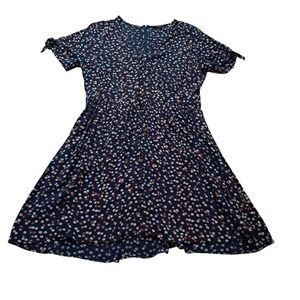 Madewell Tie Sleeve Button Front Dress Women's 10 Mini Daisy Navy Blue Viscose